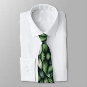 Lush Green Botanical Leaf Pattern Neck Tie