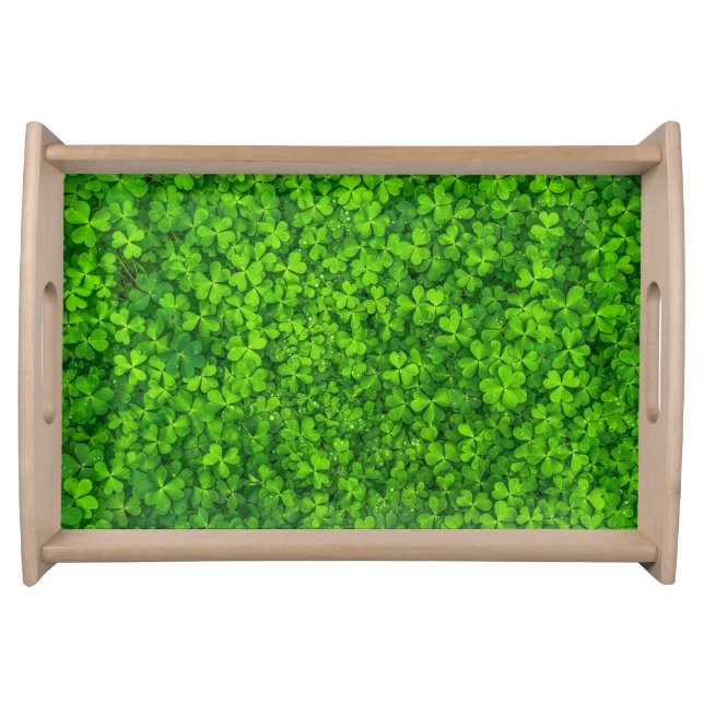 Lush Green Clovers with Water Drops Serving Tray (Front)