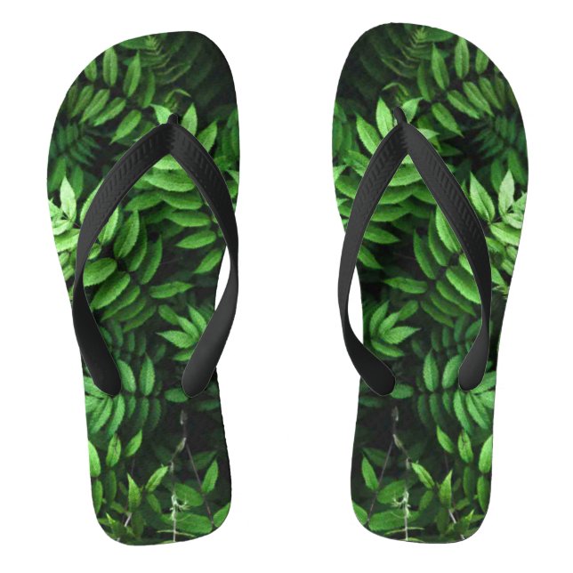Lush Green Fern Leaves Photo Flip Flops (Footbed)