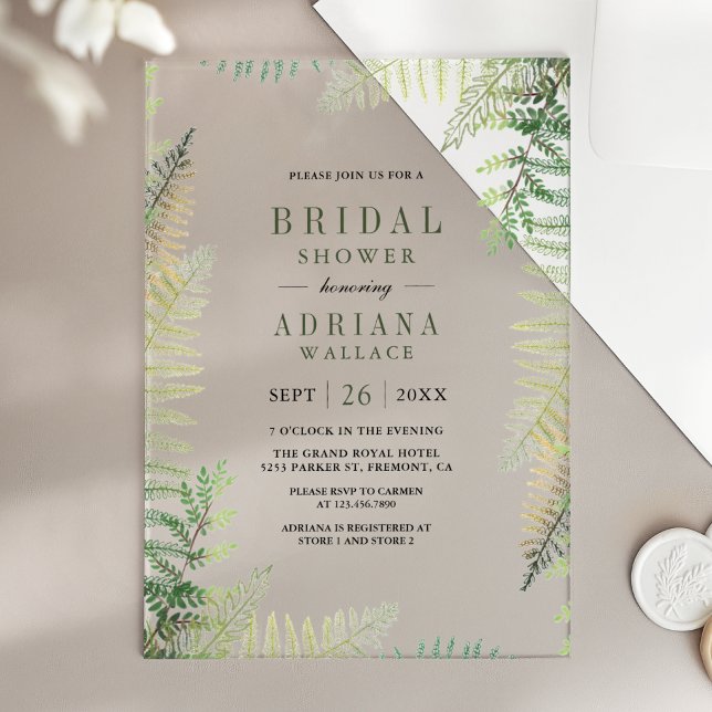 Lush Green Ferns Bridal Shower Acrylic Invitations (Creator Uploaded)