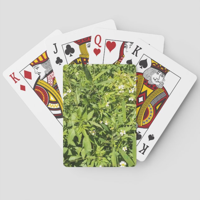 Lush green floral field poker cards (Back)