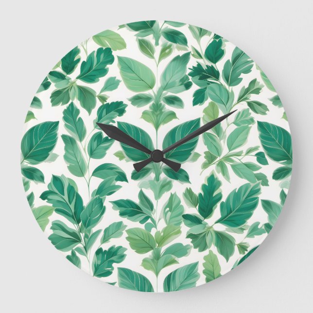 Lush Green Foliage Pattern Large Clock (Front)