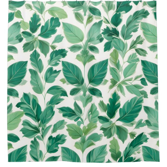 Lush Green Foliage Pattern Shower Curtain (Front)