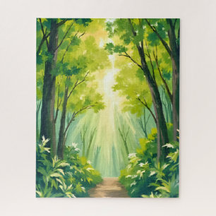 Lush Green Forest Nature Landscape Watercolor Jigsaw Puzzle