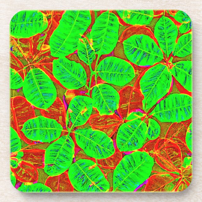 Lush Green Leaf Pattern Beverage Coaster (Front)