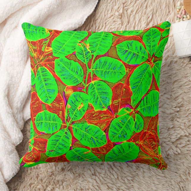 Lush Green Leaf Pattern Throw Pillow (Blanket)