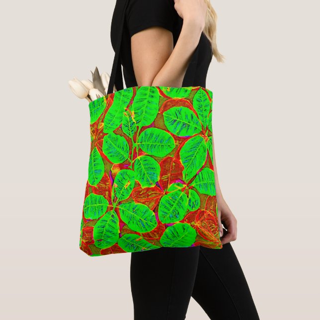 Lush Green Leaf Pattern Tote Bag (Close Up)