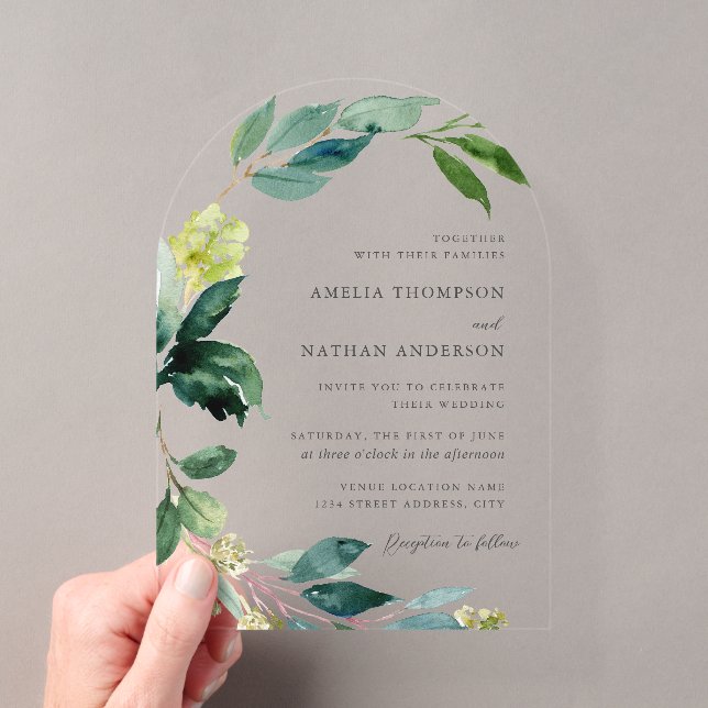 Lush Green Leaf Wedding Acrylic Invitations (Insitu (Handheld))
