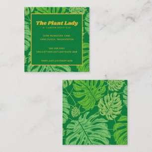 Lush Green Monstera Leaves Square Business Card