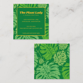 Lush Green Monstera Leaves Square Business Card