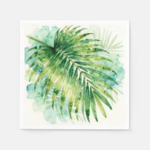 Lush Green Palm Frond Watercolor Tropical Napkins