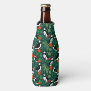 Lush Green Puffin Pattern Bottle Cooler