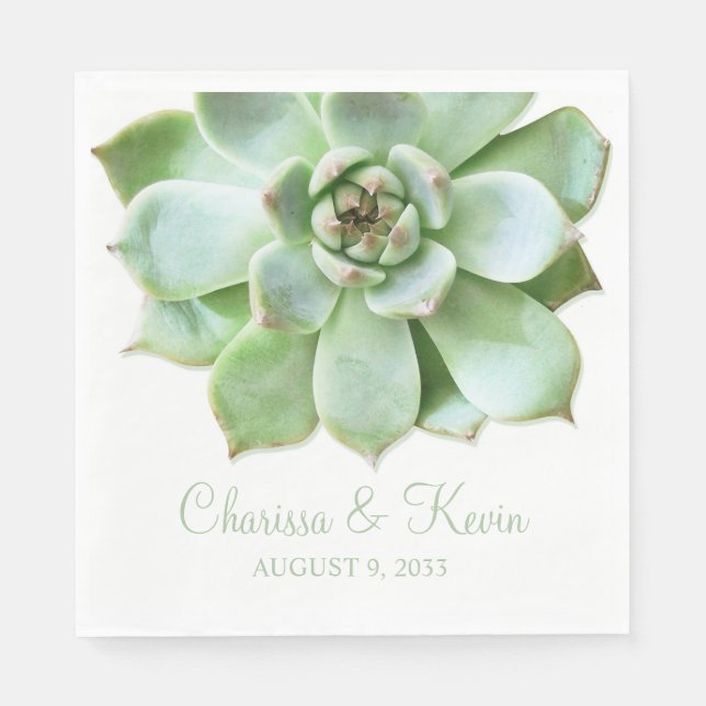 Lush Green Succulent Wedding or Bridal Shower Paper Napkins (Front)