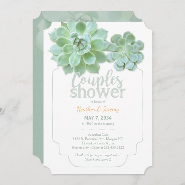 Lush Green Succulents Couples Shower Invitation (Front/Back)