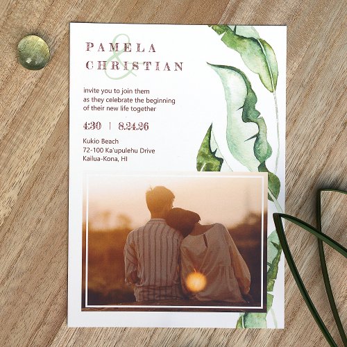 Lush Green Tropical Banana Leaves Photo Wedding  Invitation