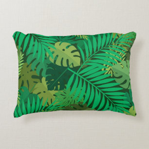 Lush Green Tropical Jungle Foliage Accent Pillow