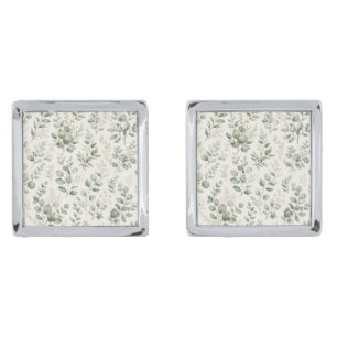 Lush Green Watercolor Eucalyptus Leaves Cufflinks