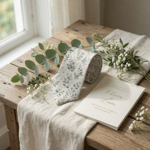 Lush Green Watercolor Eucalyptus Leaves Neck Tie