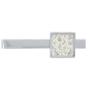 Lush Green Watercolor Eucalyptus Leaves Silver Finish Tie Bar