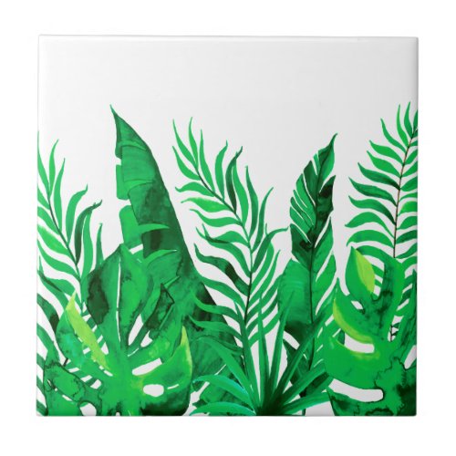 Lush Green _ Watercolor Tropical Foliage _ Ceramic Tile