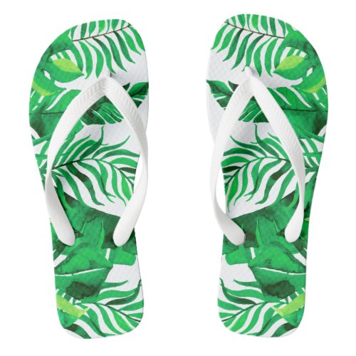 Lush Green _ Watercolor Tropical Foliage _ Flip Flops