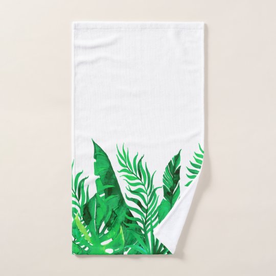Lush Green Watercolor Tropical Foliage Hand Towel