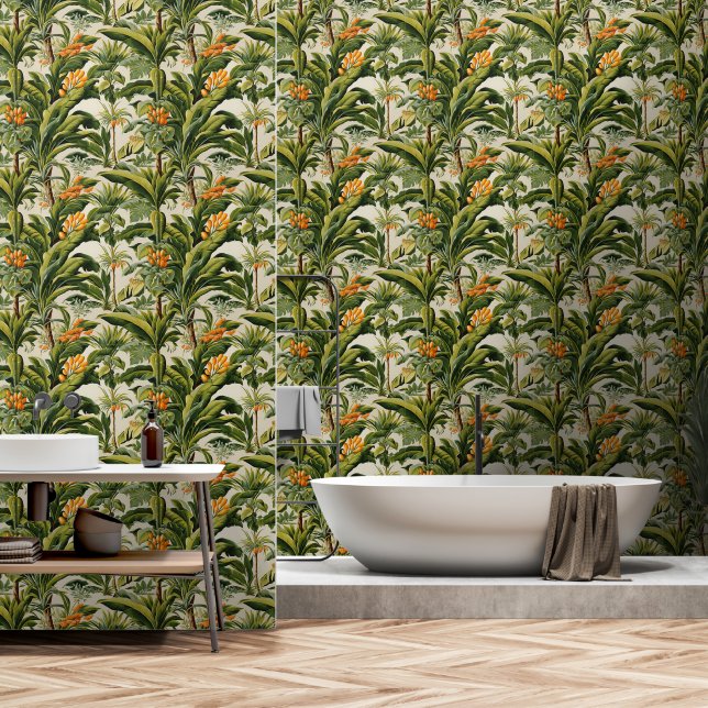 Lush Green & Yellow Tropical Forest Wallpaper (Bathroom)