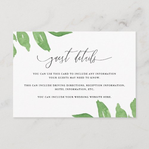Lush Greenery and Blooms Wedding Guest Details Enclosure Card