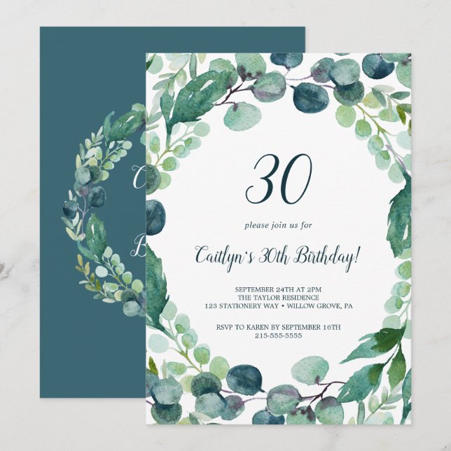 Lush Greenery and Eucalyptus 30th Birthday Invitation (Front/Back)