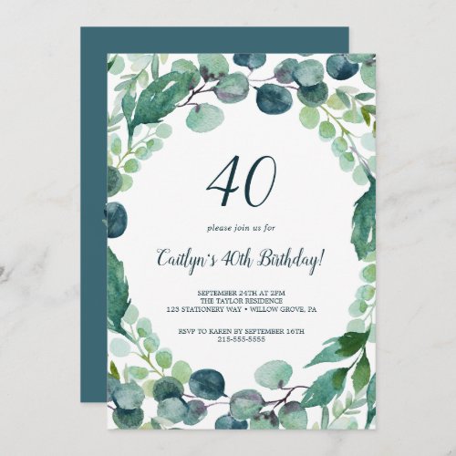 Lush Greenery and Eucalyptus 40th Birthday Invitation