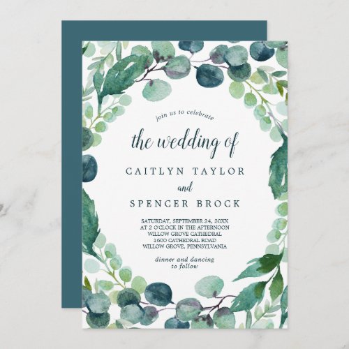 Lush Greenery and Eucalyptus All In One Wedding Invitation