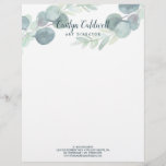 Lush Greenery and Eucalyptus Art Letterhead<br><div class="desc">This lush greenery and eucalyptus art letterhead is perfect for a small business owner,  consultant,  art director and more! The modern botanical design features gorgeous watercolor blue eucalyptus and green leaves overlaid with your name and profession.</div>