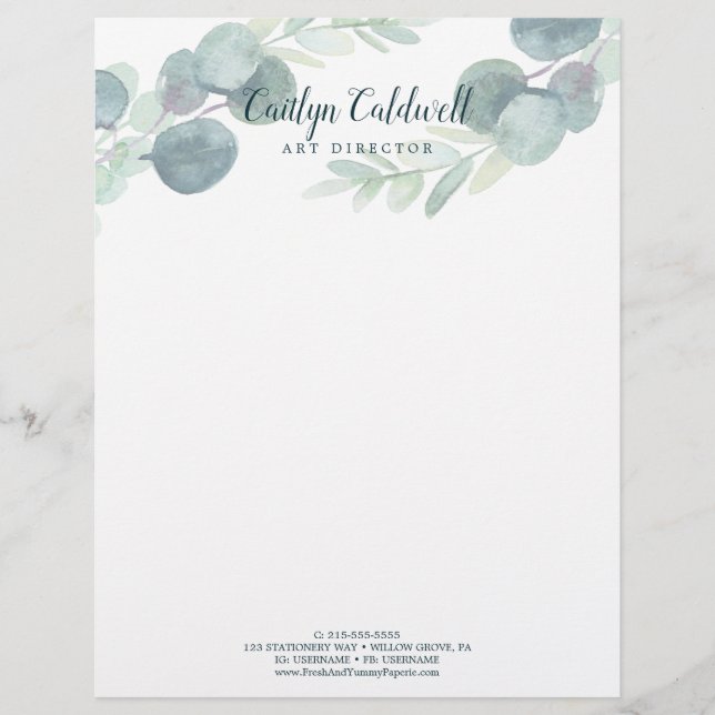 Lush Greenery and Eucalyptus Art Letterhead (Front)