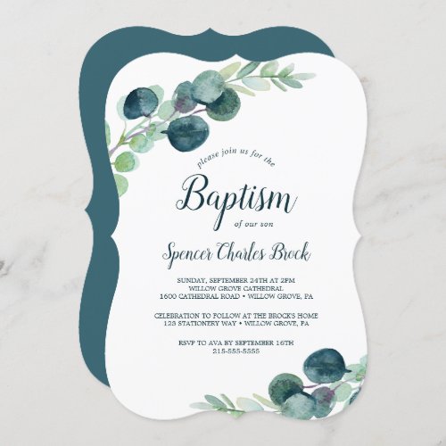 Lush Greenery and Eucalyptus Baptism Invitation