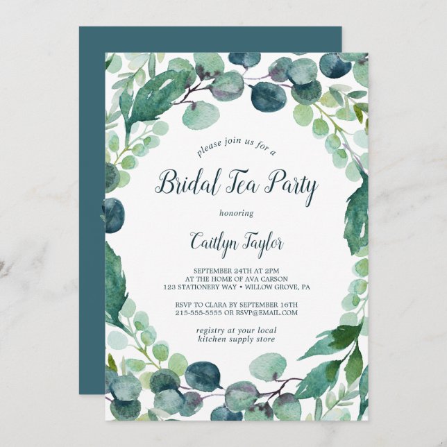 Lush Greenery and Eucalyptus Bridal Tea Party Invitation (Front/Back)