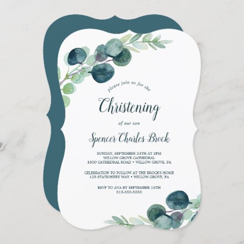 Lush Greenery and Eucalyptus Christening Invitation