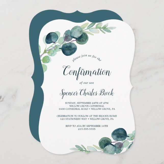 Lush Greenery and Eucalyptus Confirmation Invitation (Front/Back)