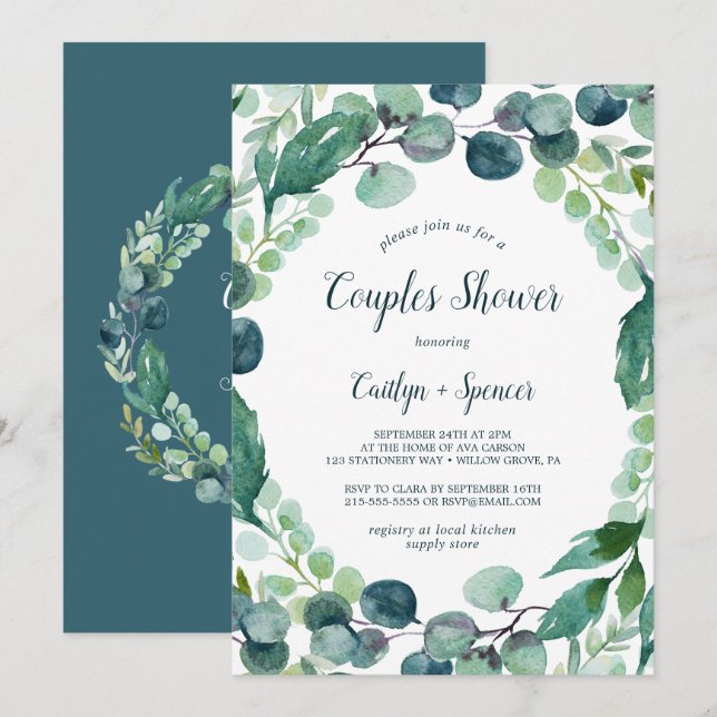 Lush Greenery and Eucalyptus Couples Shower Invitation (Front/Back)