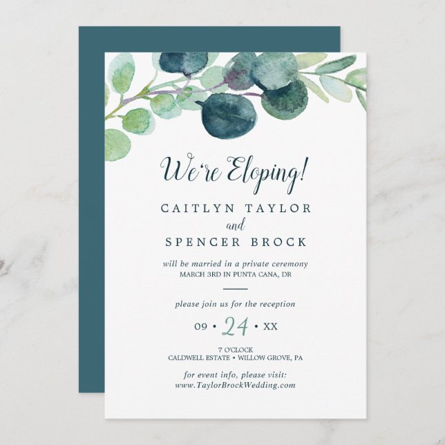 Lush Greenery and Eucalyptus Elopement Reception Invitation (Front/Back)