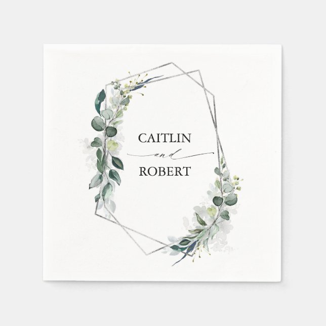 Lush Greenery and Eucalyptus Foliage Geometric Napkins (Front)