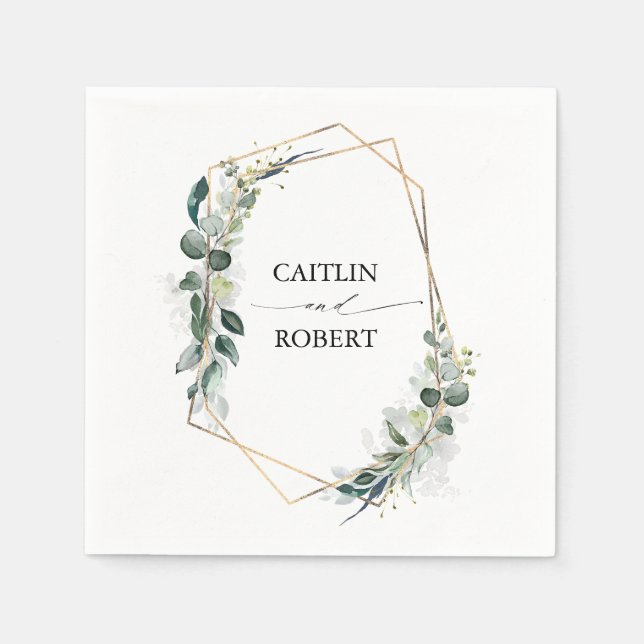 Lush Greenery and Eucalyptus Foliage Geometric Napkins (Front)