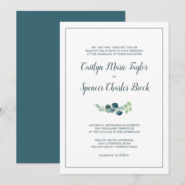 Lush Greenery and Eucalyptus Formal Wedding Invitation (Front/Back)
