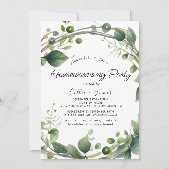 Lush Greenery and Eucalyptus Housewarming Party  Invitation (Front)