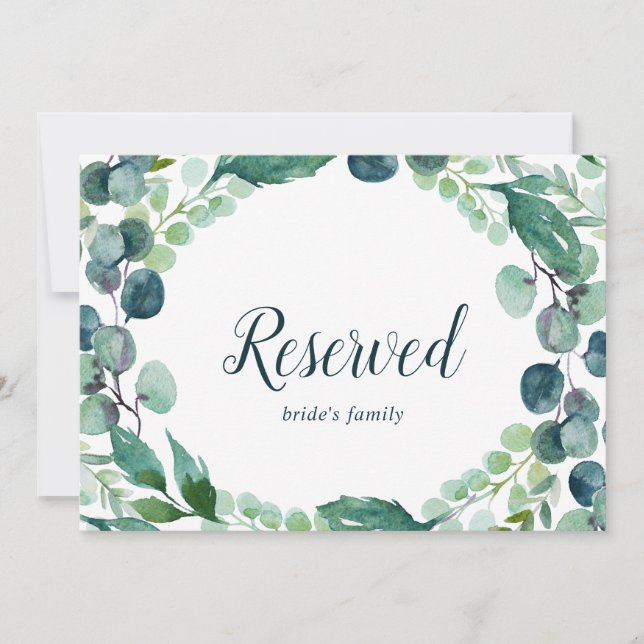 Lush Greenery and Eucalyptus Reserved Sign (Front)