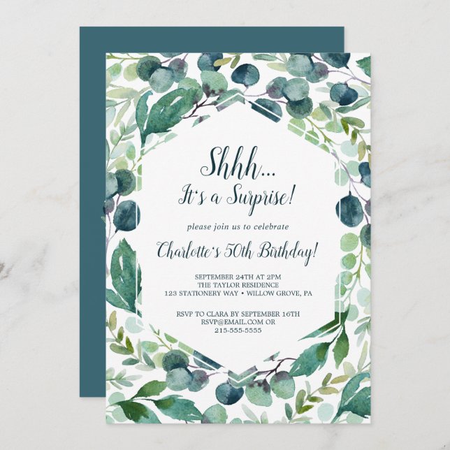 Lush Greenery and Eucalyptus Surprise Party Invitation (Front/Back)