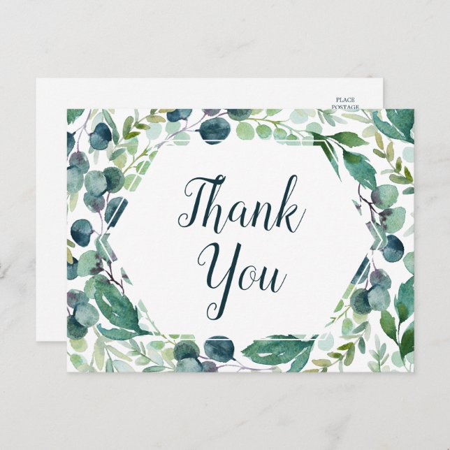 Lush Greenery and Eucalyptus Thank You Postcard (Front/Back)