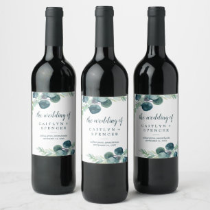 Lush Greenery and Eucalyptus Wedding Wine Label