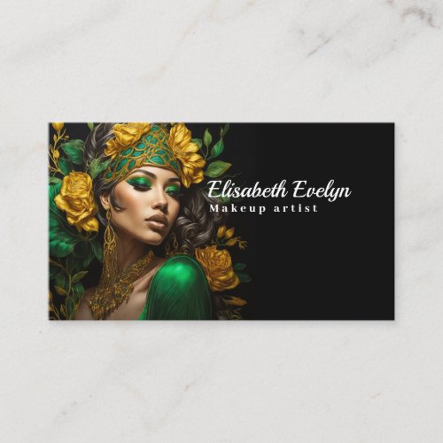 Lush Greenery and Gilded Blossoms A Ladys Portra Business Card