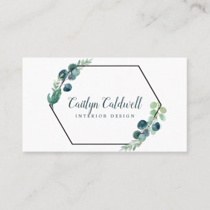 Lush Greenery Black Geometric Business Card