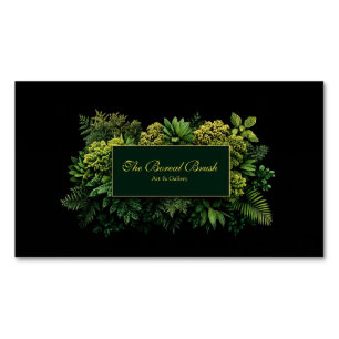 Lush Greenery Black Gold Frame Botanical Business Card Magnet